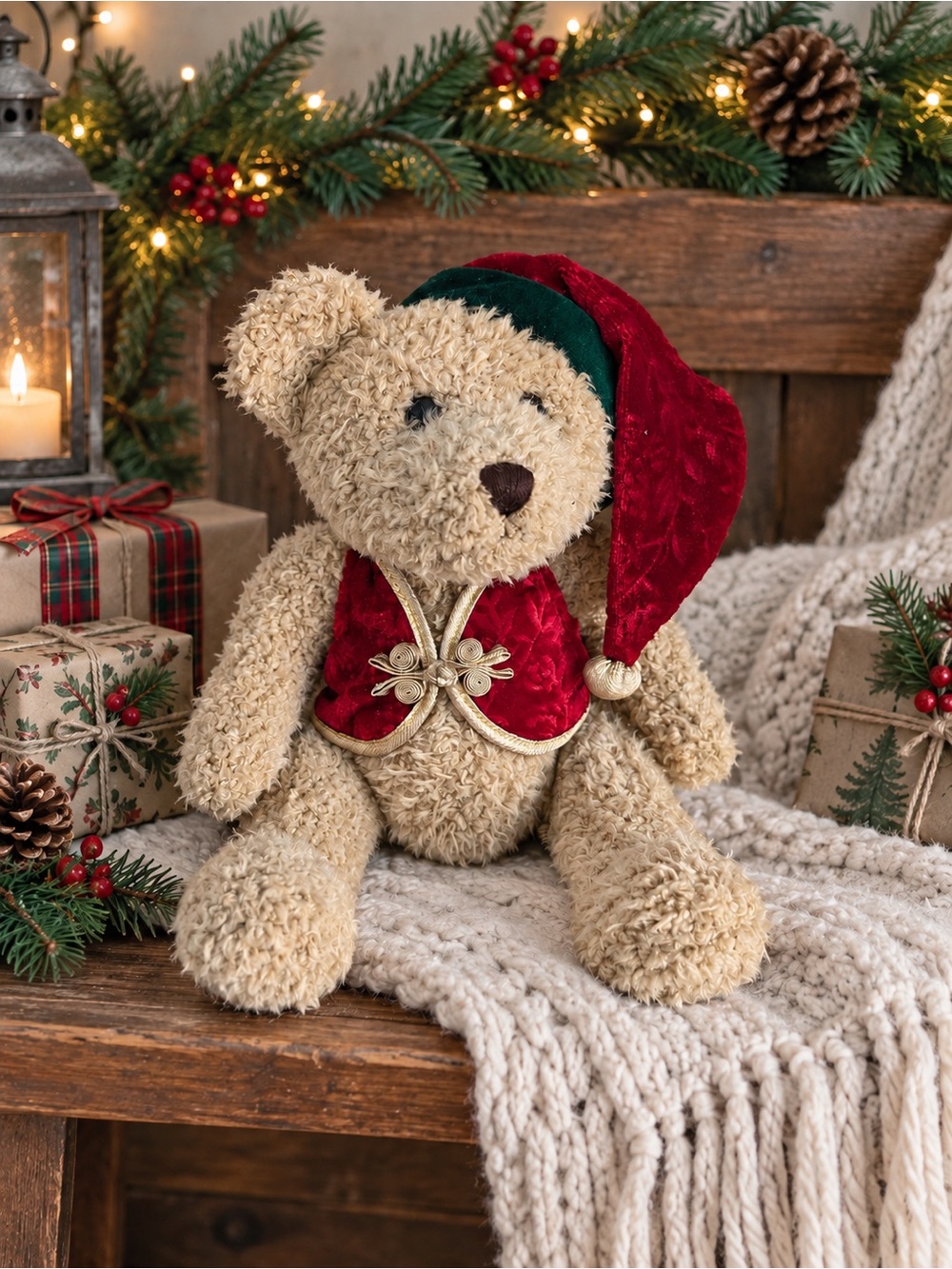 Vintage Pier 1 Christmas Teddy Bear 8”